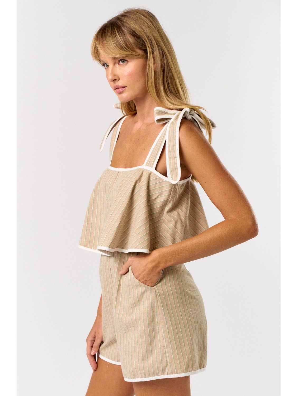 Bow Tie Taupe Romper