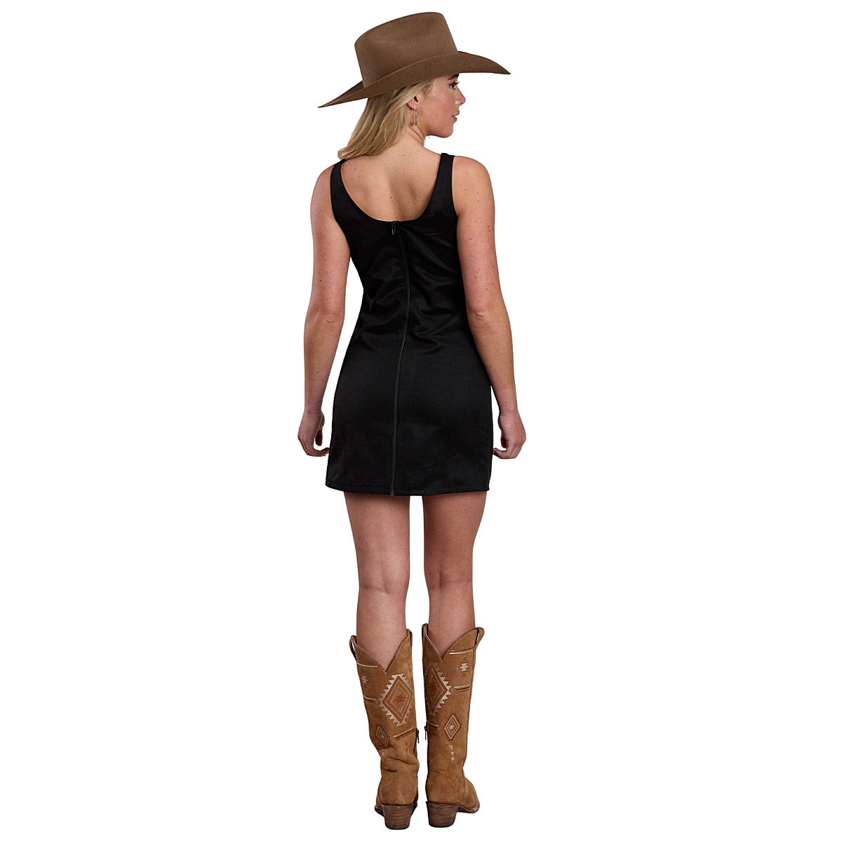 Roper Buckle Sueded Black Dress