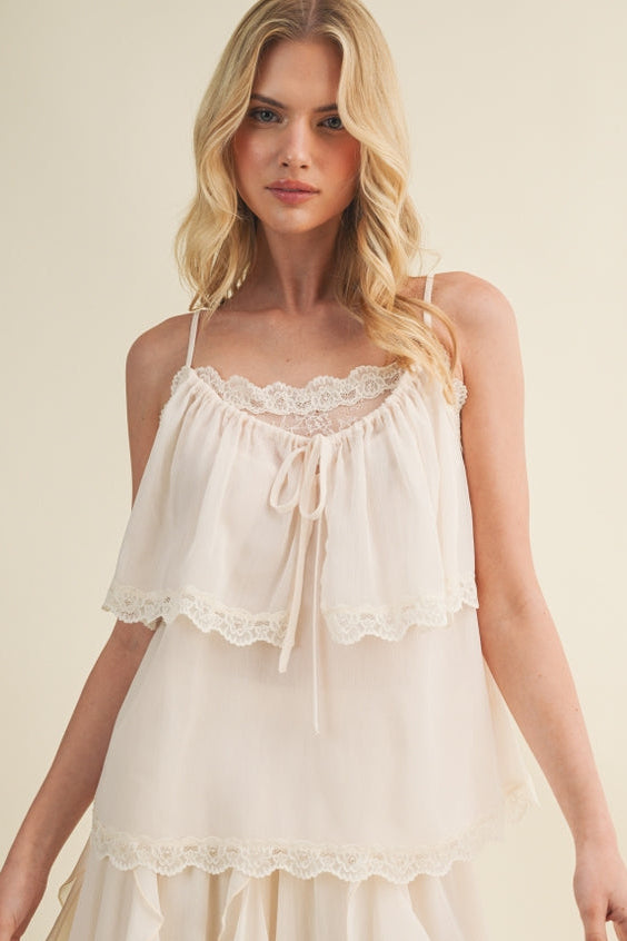 Whipped Cream Lace Tiered Camisole Top