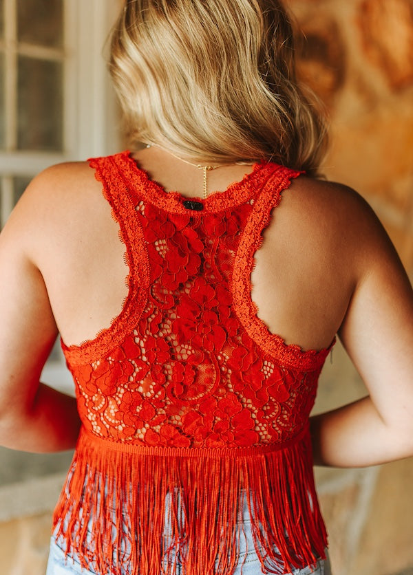 Red Hot Lace & Fringe Top