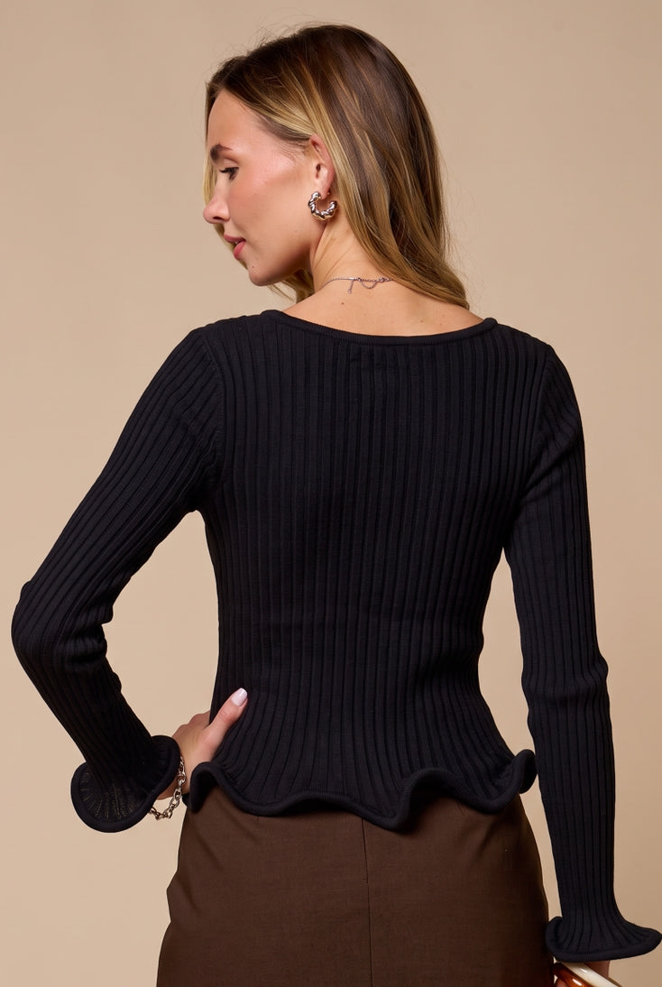 Fall Ribbed Cardigan Black