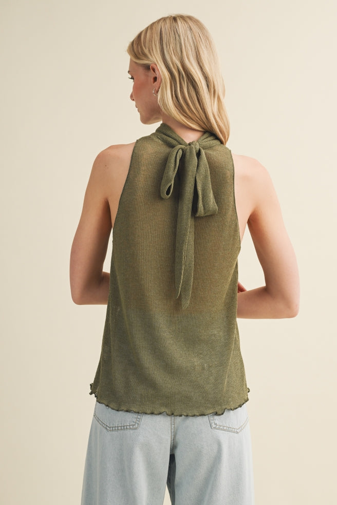 Olive Tie Back Knit Top