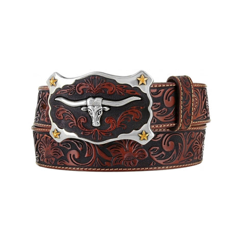 Leatherwork Justin Belt with Bull Buckle Black