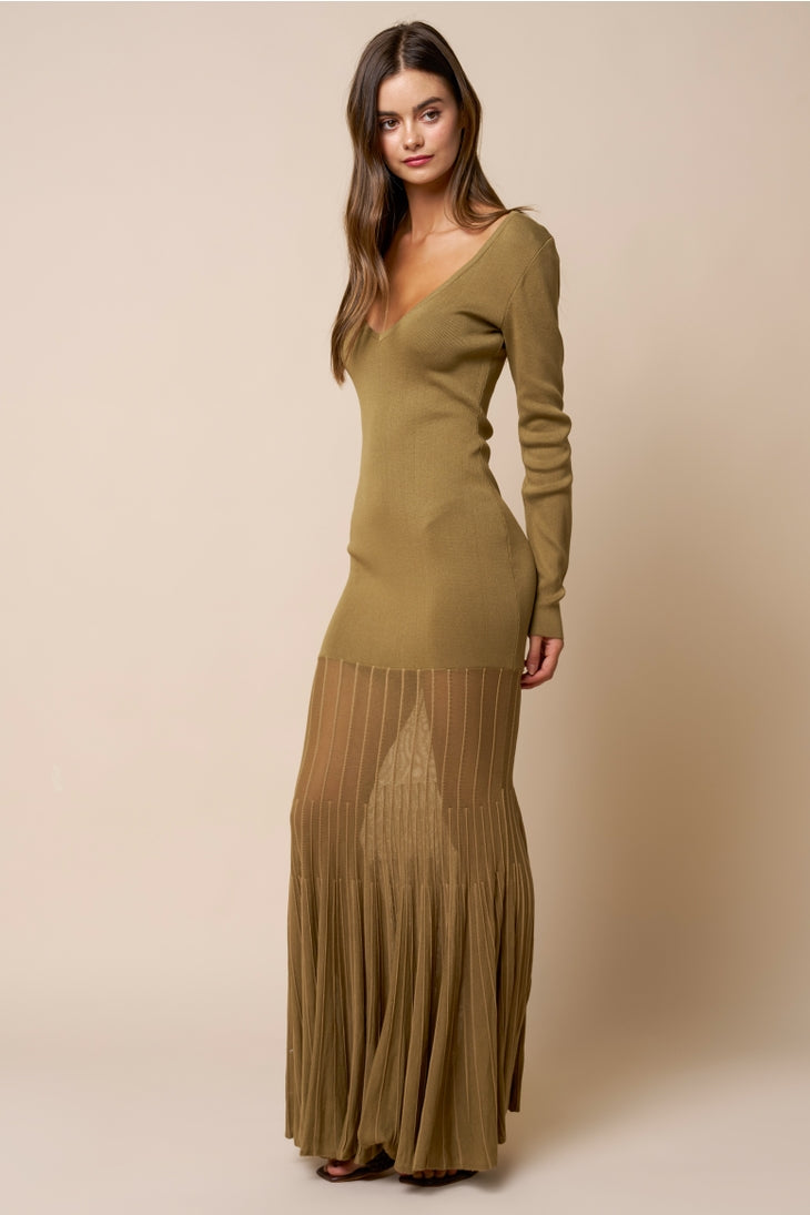 Plunge Olive Maxi Dress