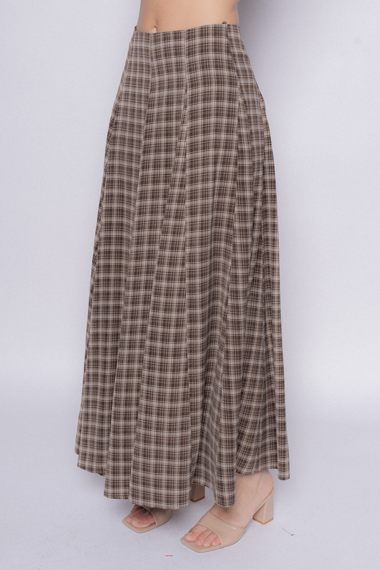 Godet Brown Multi Maxi Skirt