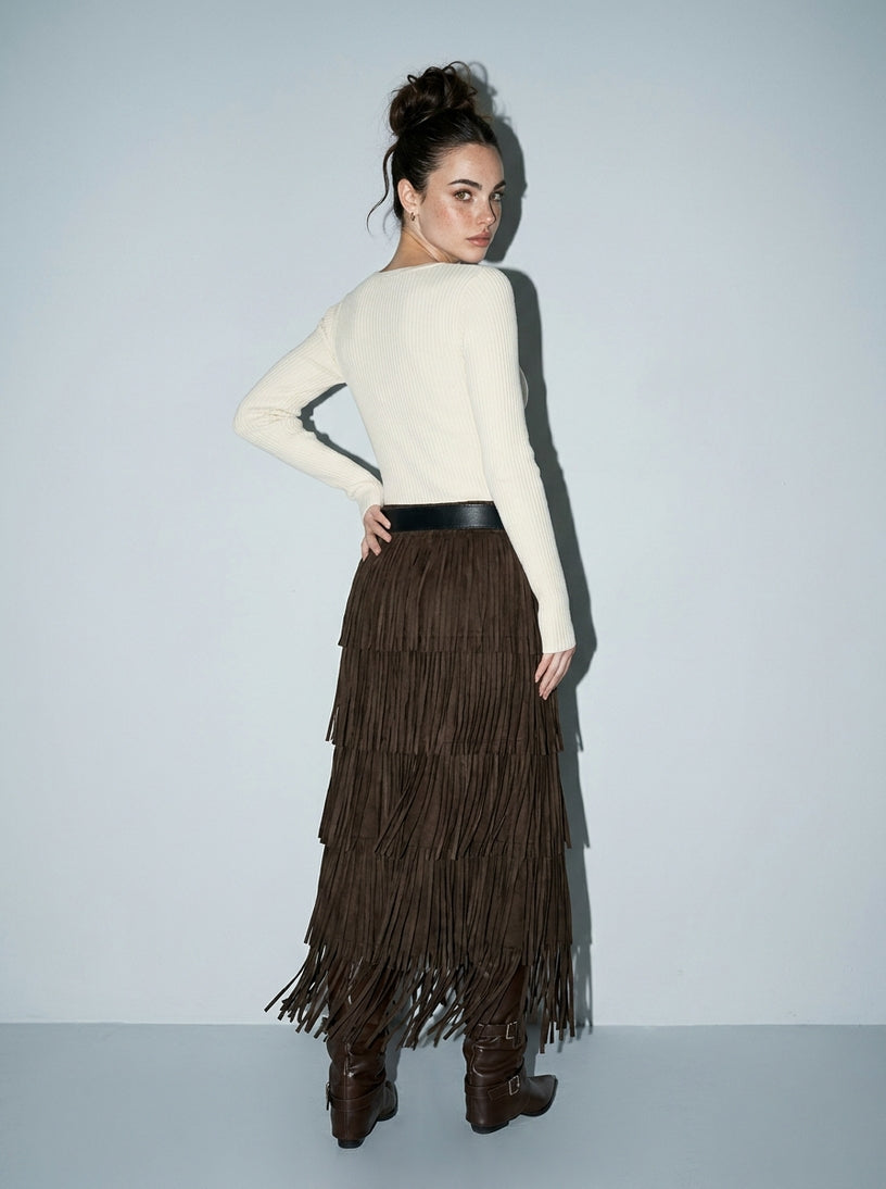 Skylar Pleated Fringe Skirt