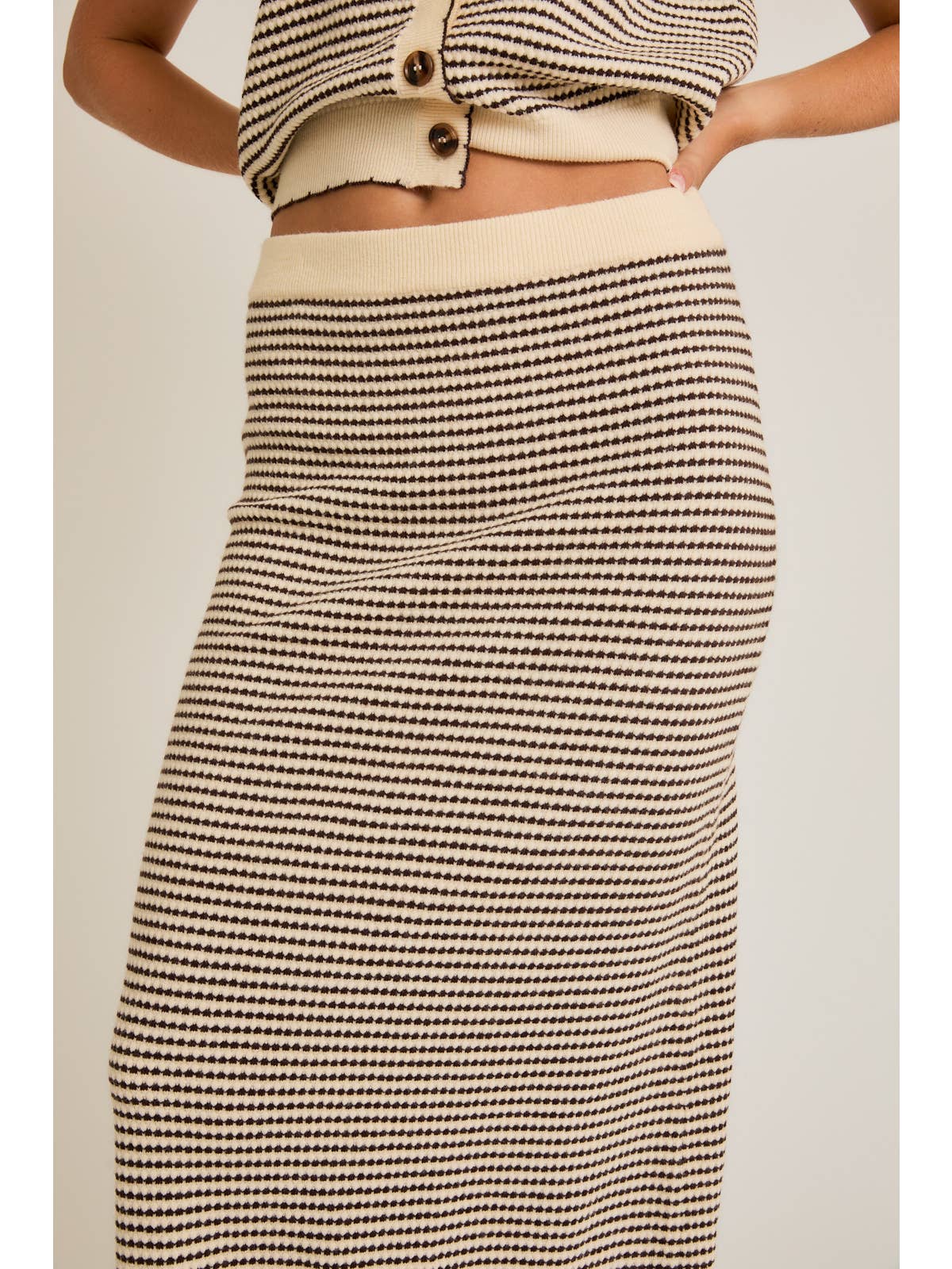 Stitch Detail Striped Sweater Midi Skirt