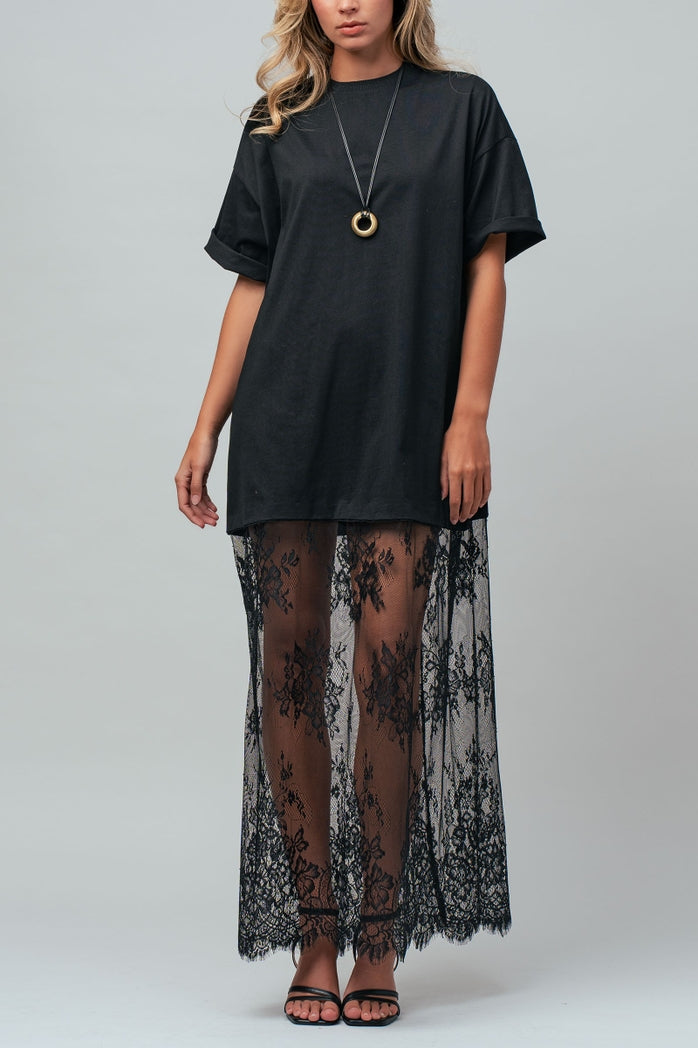 Daizy Black Lace T-Shirt Dress