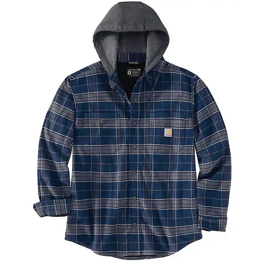 Jacob Carhartt relaxed fit flannel fleece lined hooded shirt jacket - Navy/Bluestone