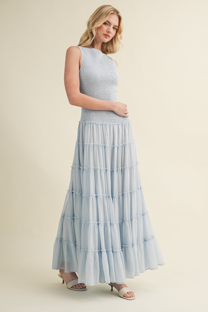 Boho Powder Blue Chiffon Maxi Dress