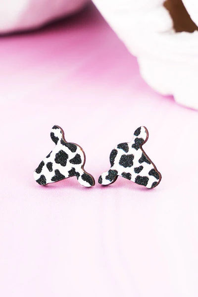 Cow head wooden earrings