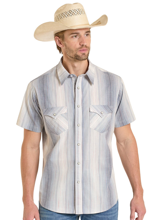 Retro Blue Stripe Men's Snap Up