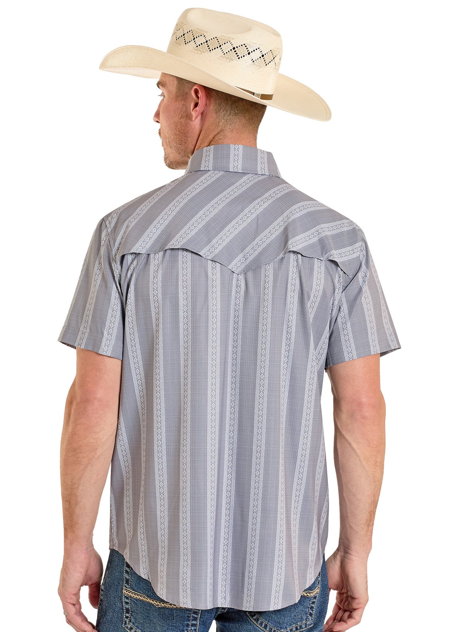 Tex Tek Western Snap Up Powder Grey Stripe