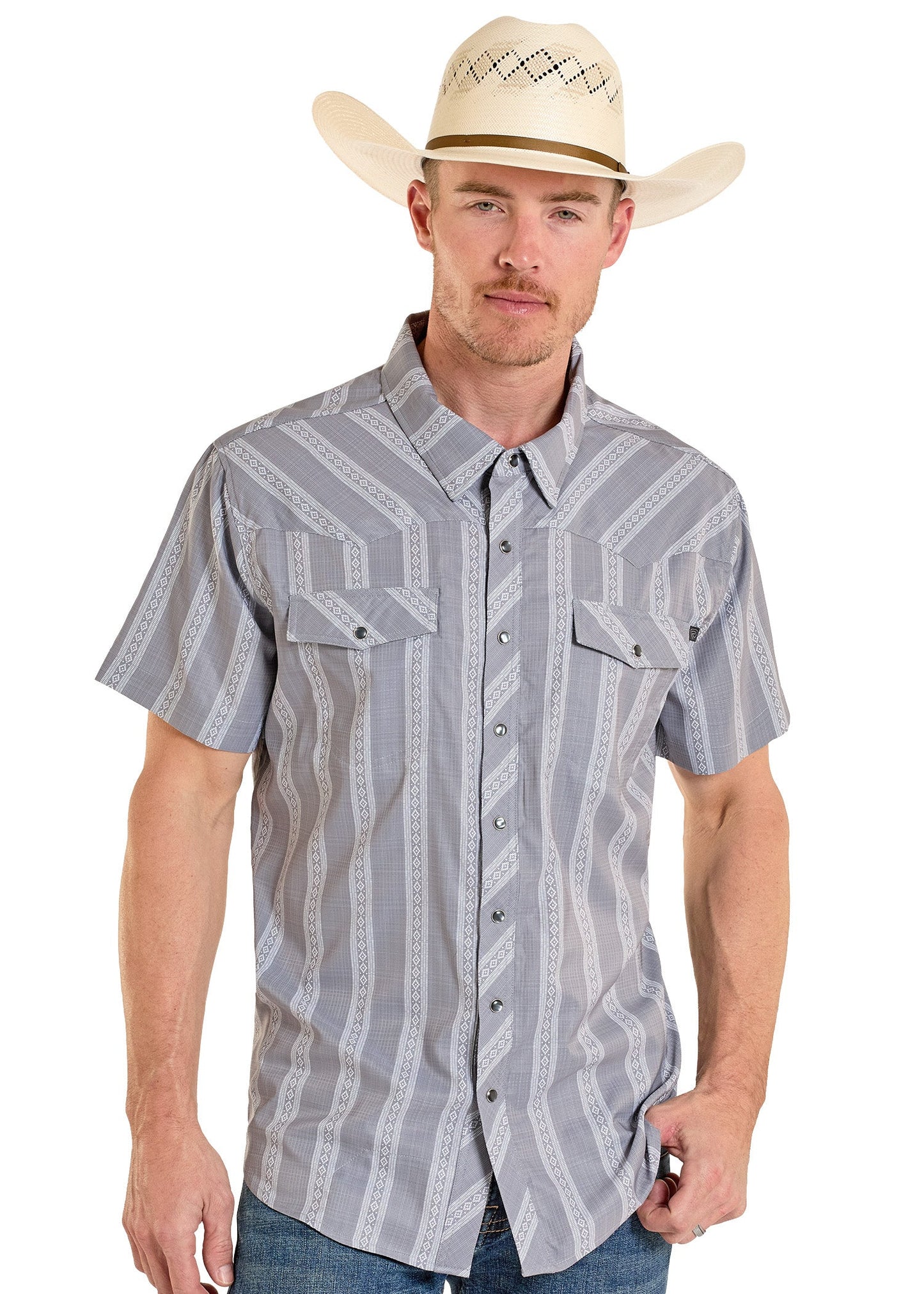 Tex Tek Western Snap Up Powder Grey Stripe