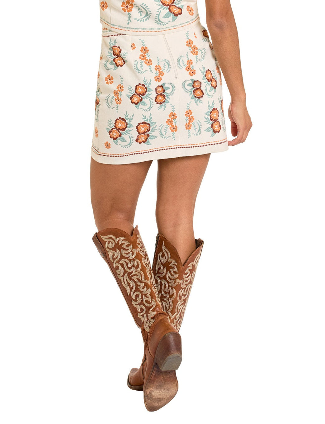 YeeHaw Floral Print Studded Skirt