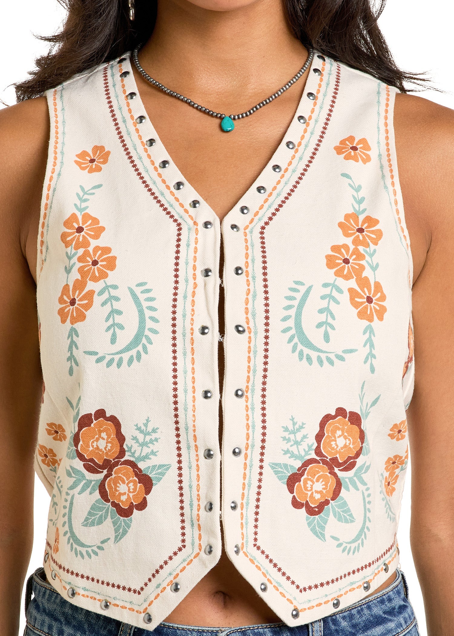 YeeHaw Floral Print Studded Vest – Wiseman's Western