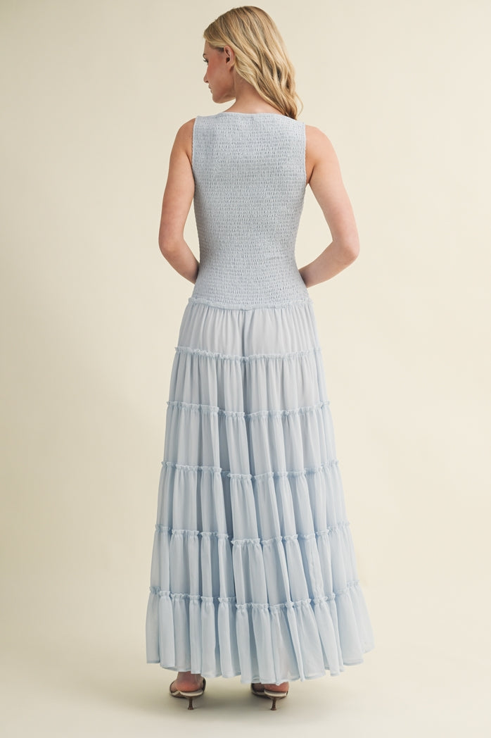 Boho Powder Blue Chiffon Maxi Dress