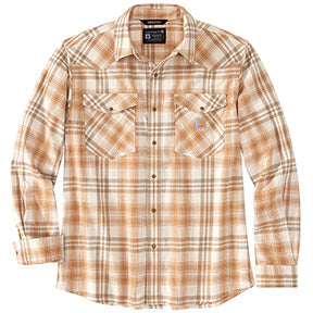 CARHARTT MONTANA LONG SLEEVE SNAP-FRONT PLAID SHIRT- HICKORY NUT
