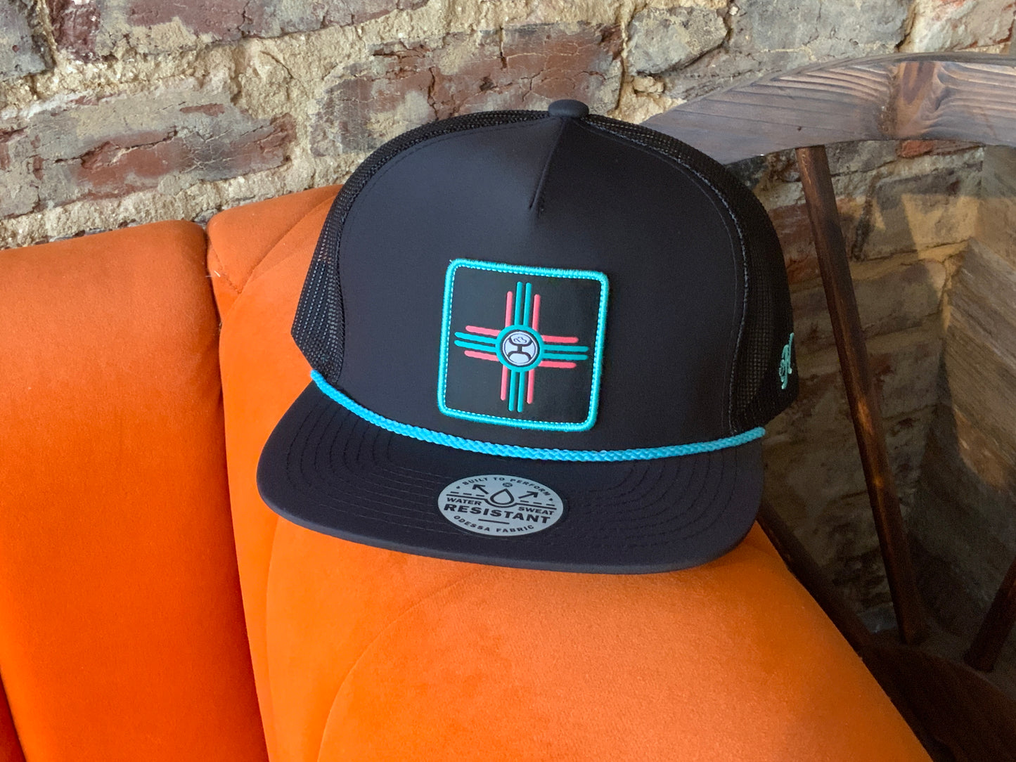 Zia Hooey Black 5-Panel With Turquoise/Pink Square Patch Hat