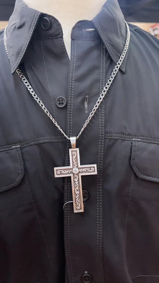 Silver Flower Cross Chain