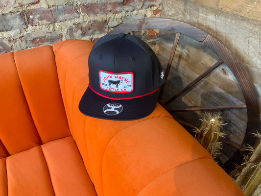 John Wayne Black 6-Panel With Red/White Patch Hooey Hat