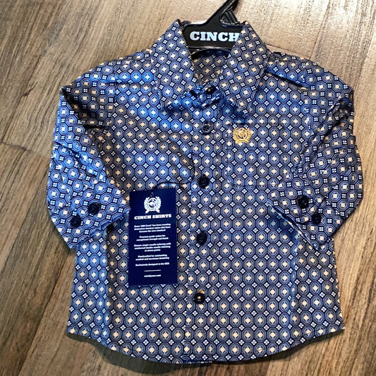 Youth cinch navy button up