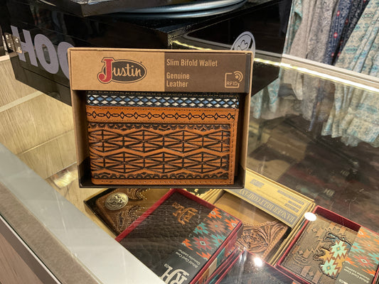 Justin’s Blue weave leather bifold wallet