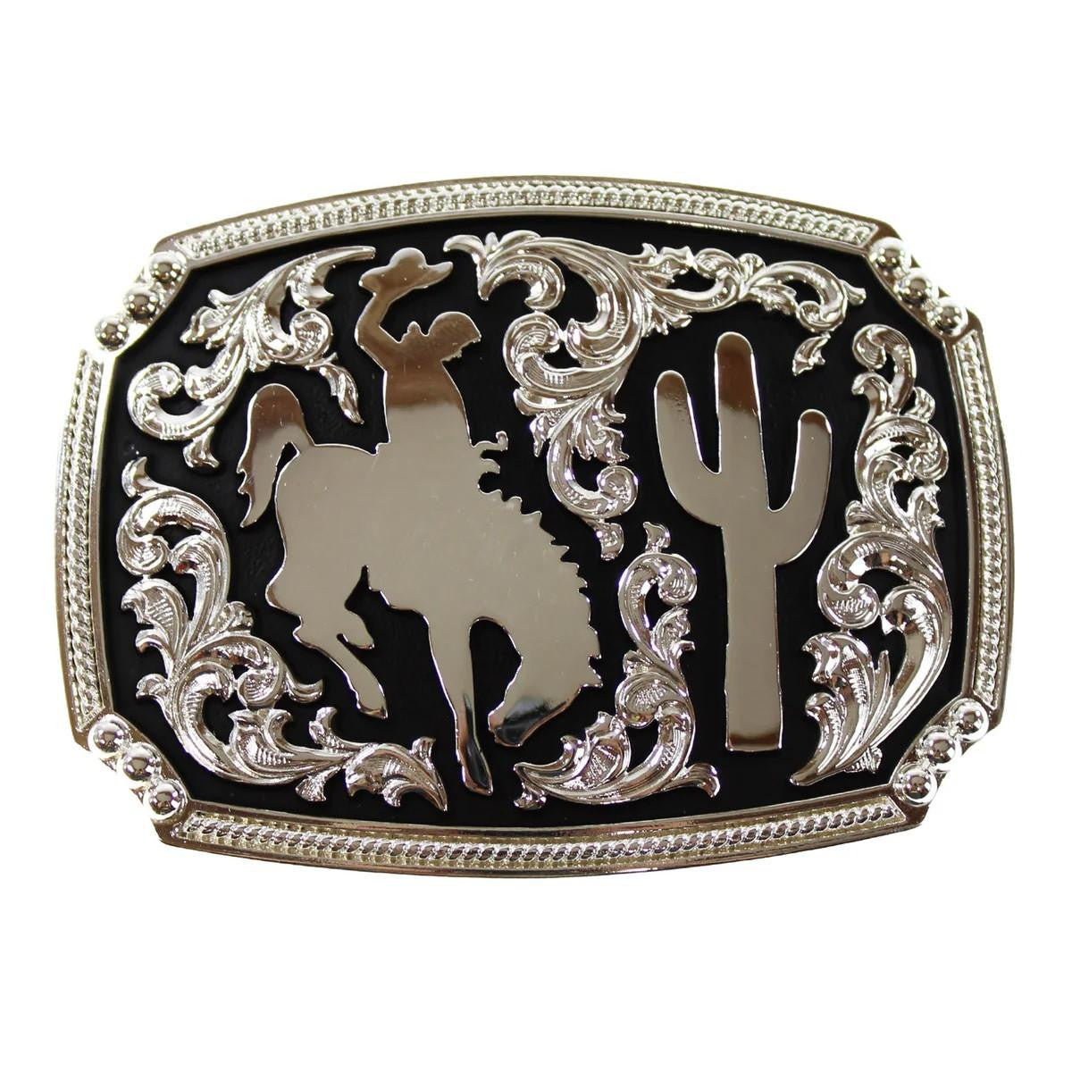 M&F Western Nocona Men's Shiny Silver Bronco Rider Engraving Buckle
