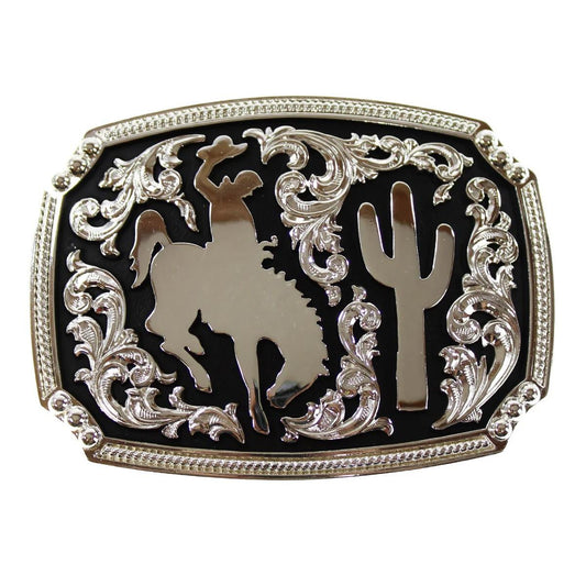 M&F Western Nocona Men's Shiny Silver Bronco Rider Engraving Buckle