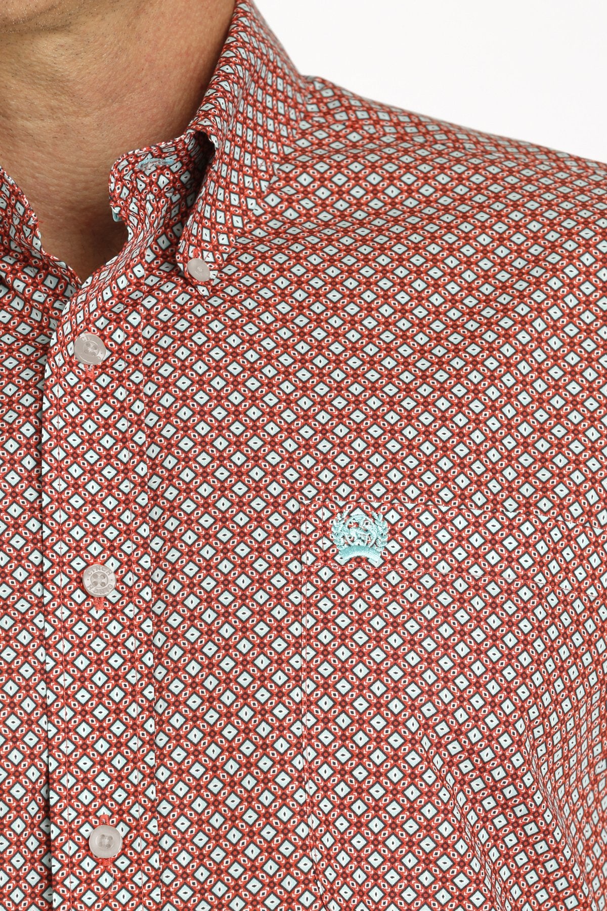 Cinch Men's Red/Turquoise Geometric Button-Down