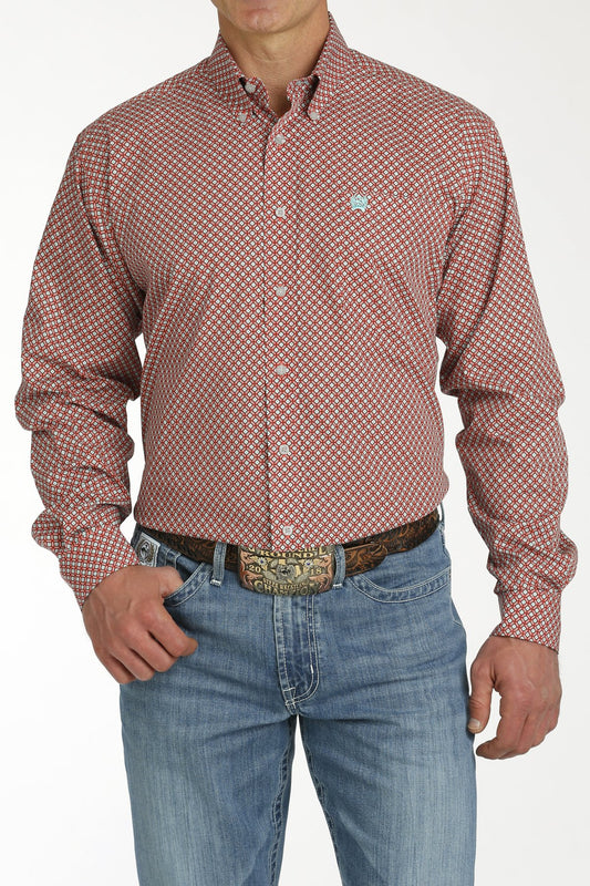Cinch Men's Red/Turquoise Geometric Button-Down
