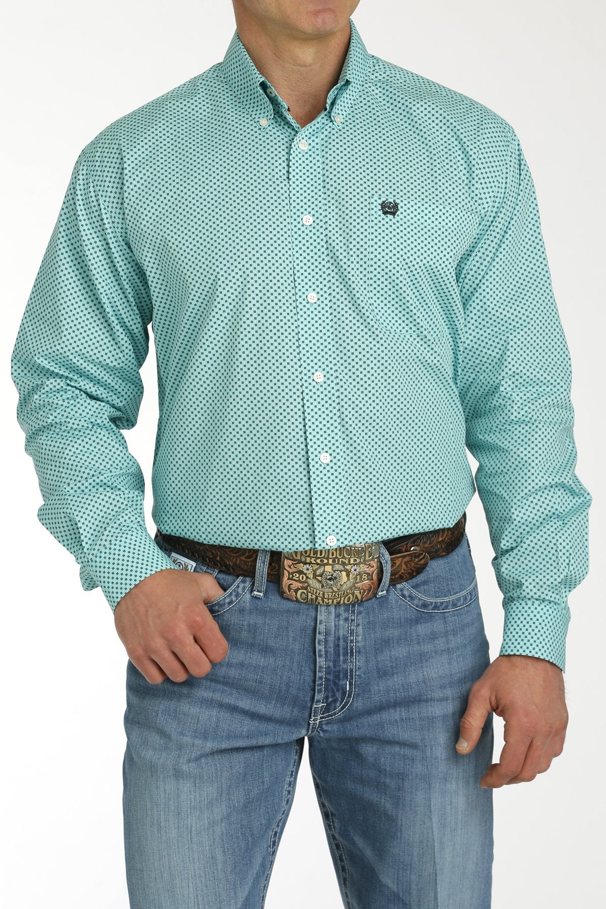 Cinch Men's Turquoise Geometric Button-Down