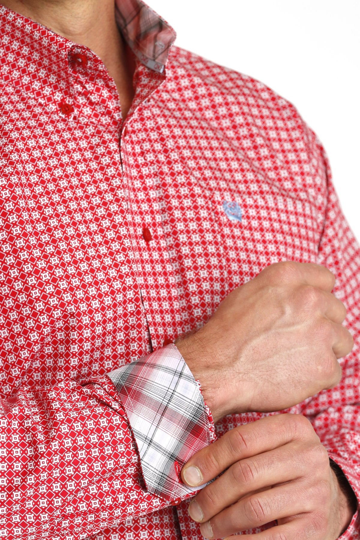 Men's Red/Blue Medallion Button-Down