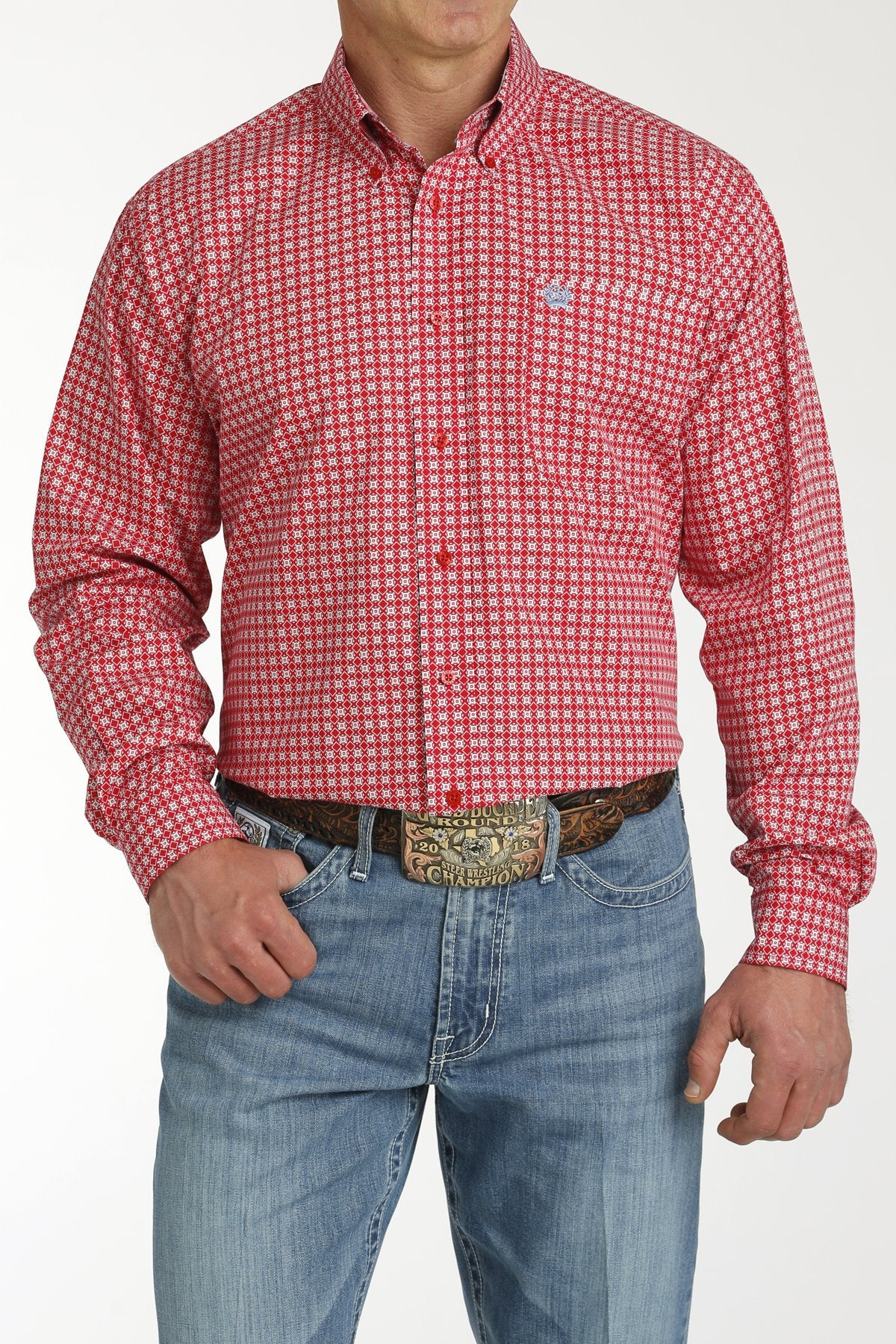 Men's Red/Blue Medallion Button-Down