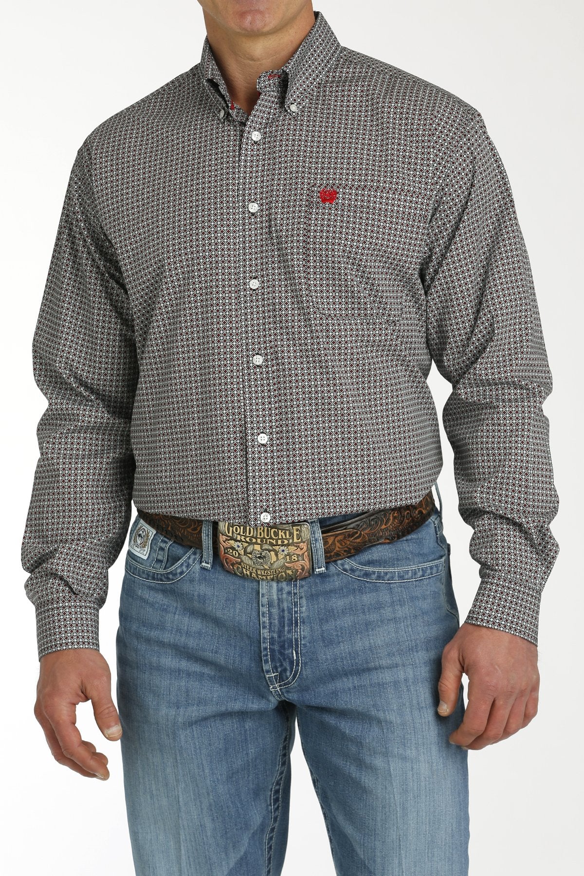 Men's Red/Black Medallion Button-Down