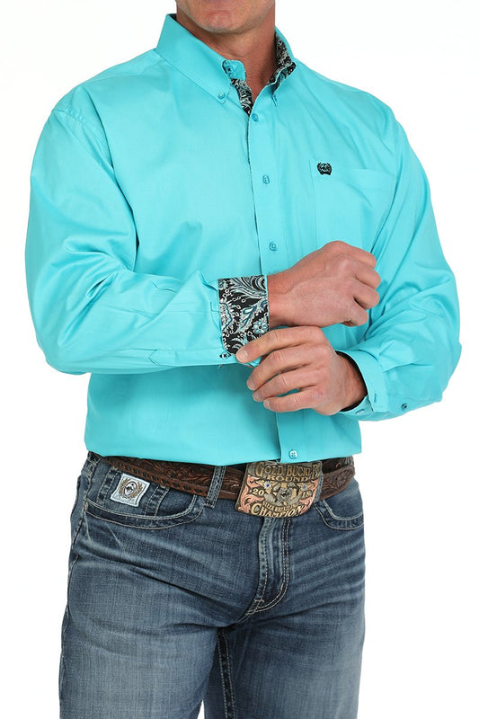 Cinch Turquoise Solid Button Up Men's Shirt