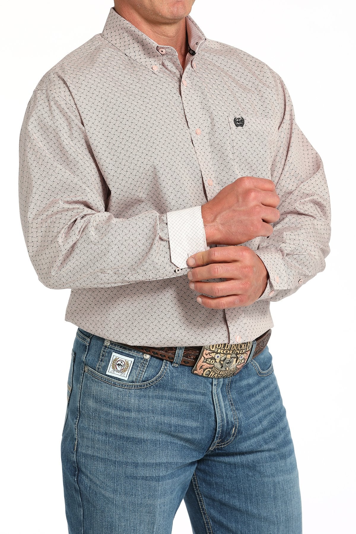 Cinch Pink Weave Button Up Men's Shirt
