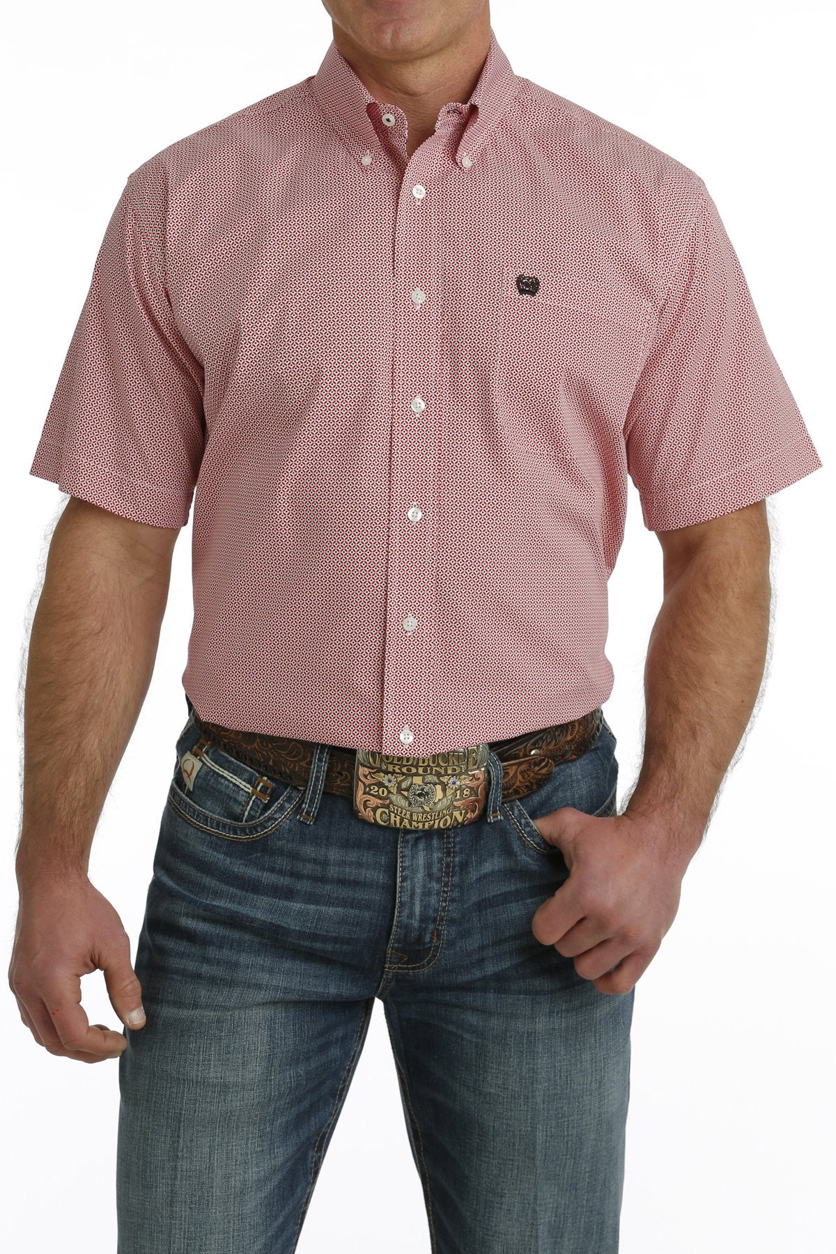 Cinch Geo Red Short Sleeve Men's Button Up Shirt