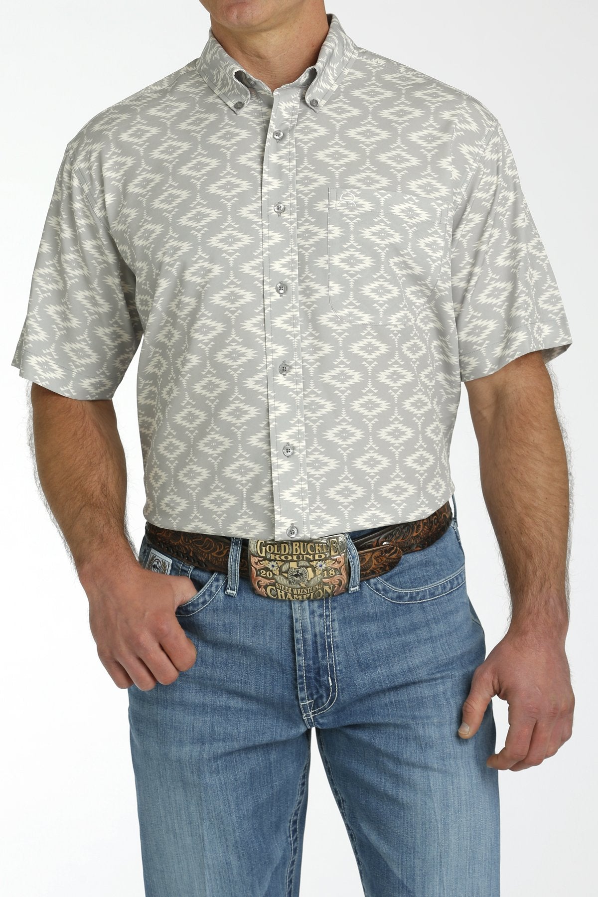 Cinch Men's Gray/Cream Arena Flex Short Sleeve