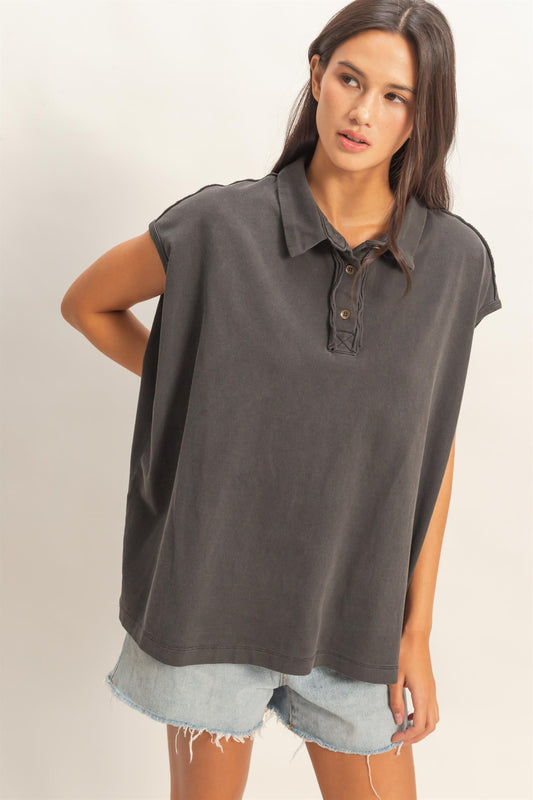 Mocha Polo Sleeveless Top