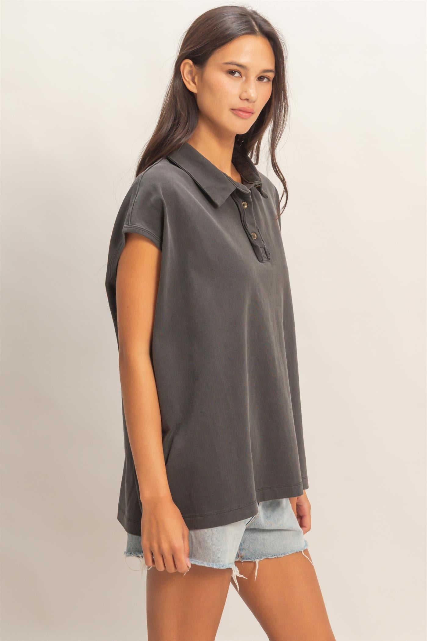 Mocha Polo Sleeveless Top