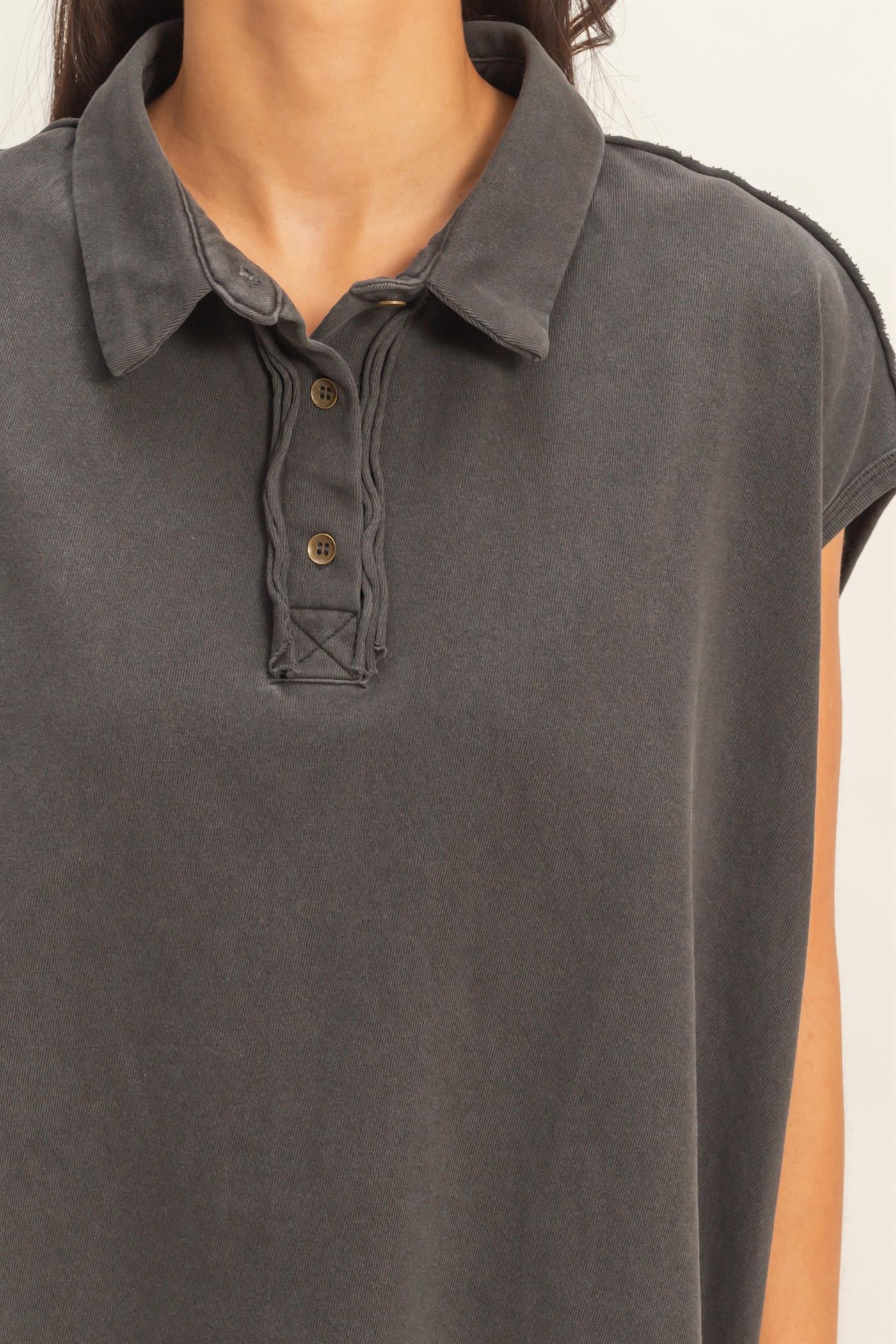 Mocha Polo Sleeveless Top