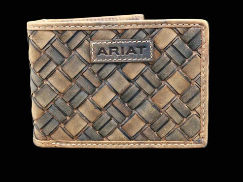 ARIAT BIFOLD BASKET WEAVE MED BROWN - ACCESSORIES WALLET