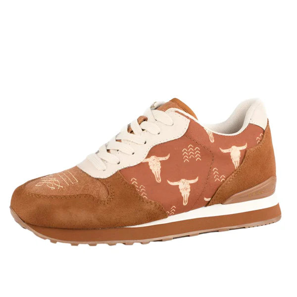 Steerhead Women`s Cognac Suede Canvas Tennis Jogger Casual Shoe