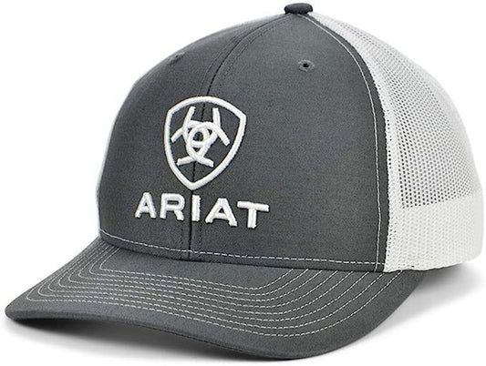 Ariat Grey And White Center Shield Logo Hat