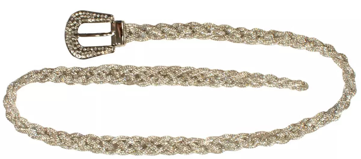 Angel Ranch Western Womens Belt Braided Rope Shiny Silver