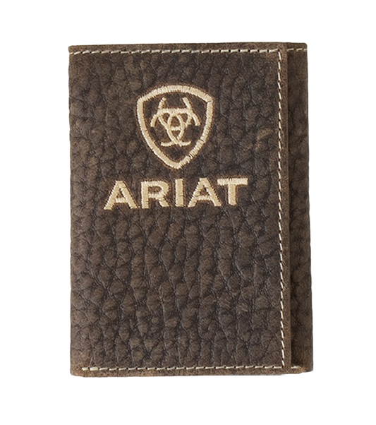 Ariat Brown Bull Hide Embroidered Trifold Wallet