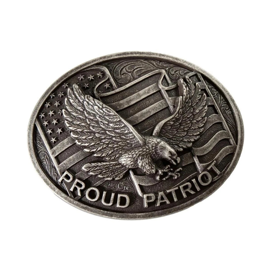Nocona Men's Oval Proud Patriot Antique Silver Belt Buckle