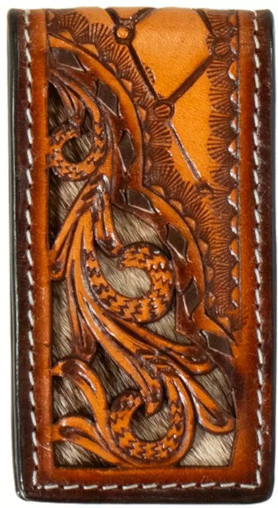 3D Men's Magnetic Scrolling Filigree Tan Money Clip