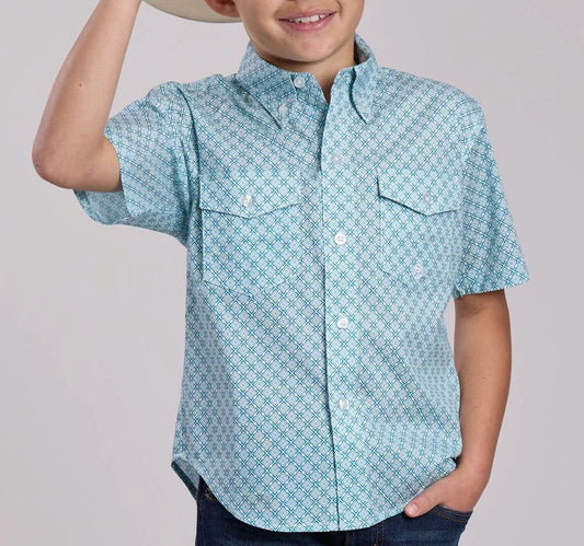 Roper Boys Amarillo Short Sleeve Stretch Four Point Foulard Shirt